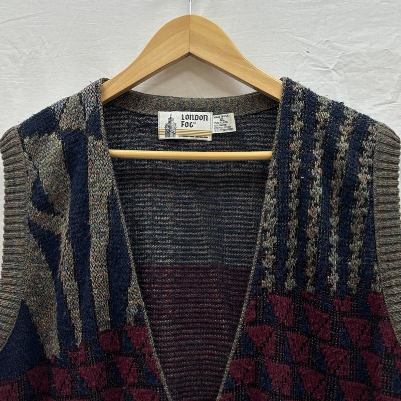ロンドンフォグ LONDONFOG ベスト ベスト 90年代 ビンテージ USA製 総柄 ニット カーディガン ベスト ビッグサイズ 90s VINTAGE XL メンズ USED 古着 中古 50150788
