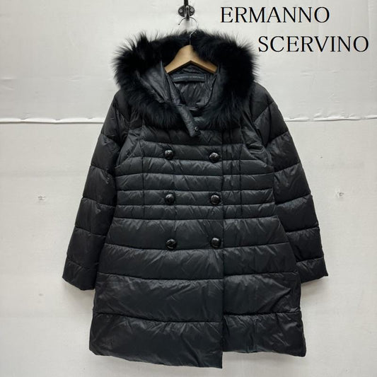 エルマンノ シェルビーノ ERMANNO SCERVINO コート ダウンコート フード ファー ロング ダウン ジャケット D180A347U40 40 黒 / ブラック / black レディース USED 古着 中古 50150804