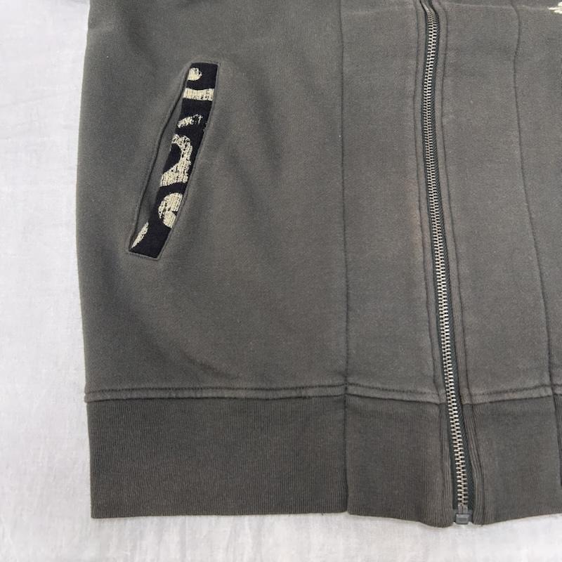 サンマルイチ 参丸一 パーカー 長袖 和柄 サクラ刺繍 唐草模様 フルジップアップフーディー 重ね着風 グレー L L 花柄 X 刺繍 灰 / グレー / gray メンズ USED 古着 中古 50150820