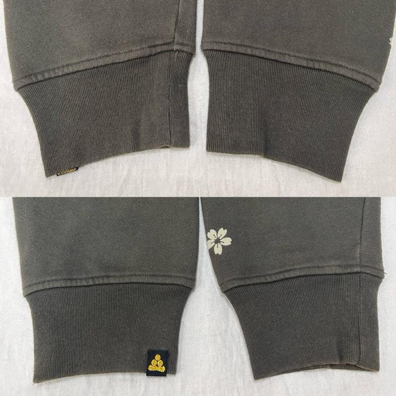 サンマルイチ 参丸一 パーカー 長袖 和柄 サクラ刺繍 唐草模様 フルジップアップフーディー 重ね着風 グレー L L 花柄 X 刺繍 灰 / グレー / gray メンズ USED 古着 中古 50150820