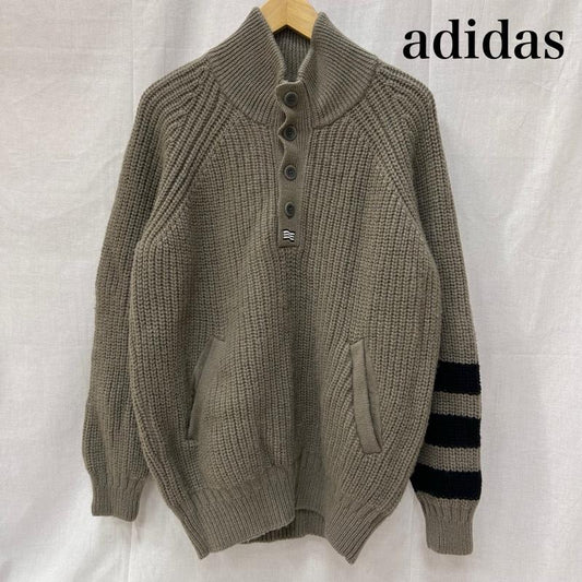 アディダス adidas ニット、セーター 長袖 ハーフボタンスタンドカラーニット サロモン＆テーラーメイド ベージュ M M ワンポイント グレージュ / グレージュ / メンズ USED 古着 中古 50150825