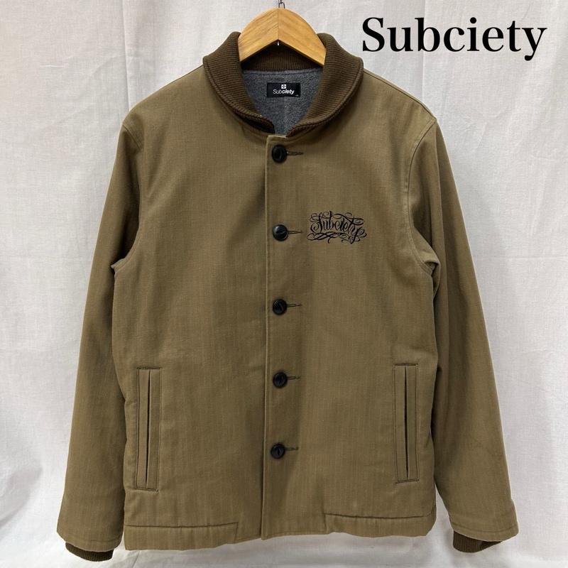 サブサエティ Subciety コート コート一般 ファラオコート ヘリンボーン織 オリーブグリーン M M ロゴ、文字 オリーブグリーン / オリーブグリーン / メンズ USED 古着 中古 50150828