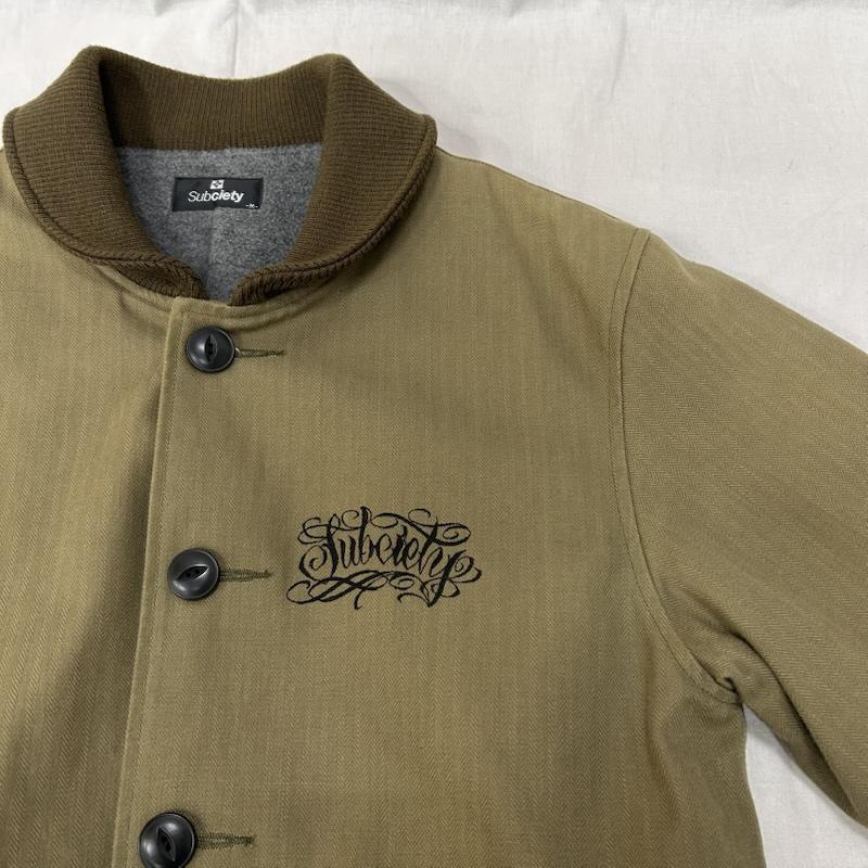 サブサエティ Subciety コート コート一般 ファラオコート ヘリンボーン織 オリーブグリーン M M ロゴ、文字 オリーブグリーン / オリーブグリーン / メンズ USED 古着 中古 50150828