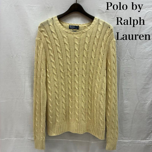 ポロバイラルフローレン Polo by RALPH LAUREN ニット、セーター 長袖 90s シルク リネン ケーブル ニット セーター L アイボリー / アイボリー / メンズ USED 古着 中古 50150834