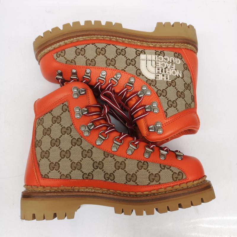 グッチ GUCCI ブーツ 一般 THE NORTH FACE 679927 GGスプリーム トレッキング ブーツ ロゴ 38 24.0cm ベージュ / ベージュ / beige X 橙 / オレンジ / orange レディース USED 古着 中古 50150858