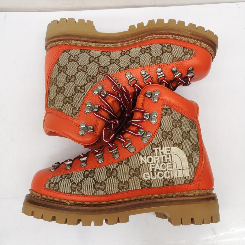 グッチ GUCCI ブーツ 一般 THE NORTH FACE 679927 GGスプリーム トレッキング ブーツ ロゴ 38 24.0cm ベージュ / ベージュ / beige X 橙 / オレンジ / orange レディース USED 古着 中古 50150858