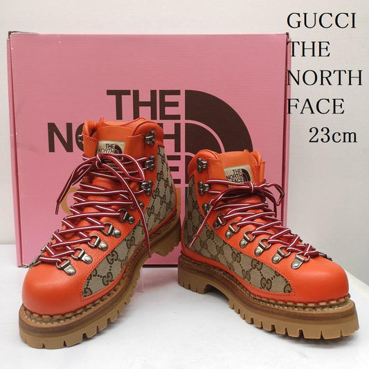 グッチ GUCCI ブーツ 一般 THE NORTH FACE 679927 GGスプリーム トレッキングブーツ ロゴ 36.5 23.0cm ベージュ / ベージュ / beige X 橙 / オレンジ / orange レディース USED 古着 中古 50150859