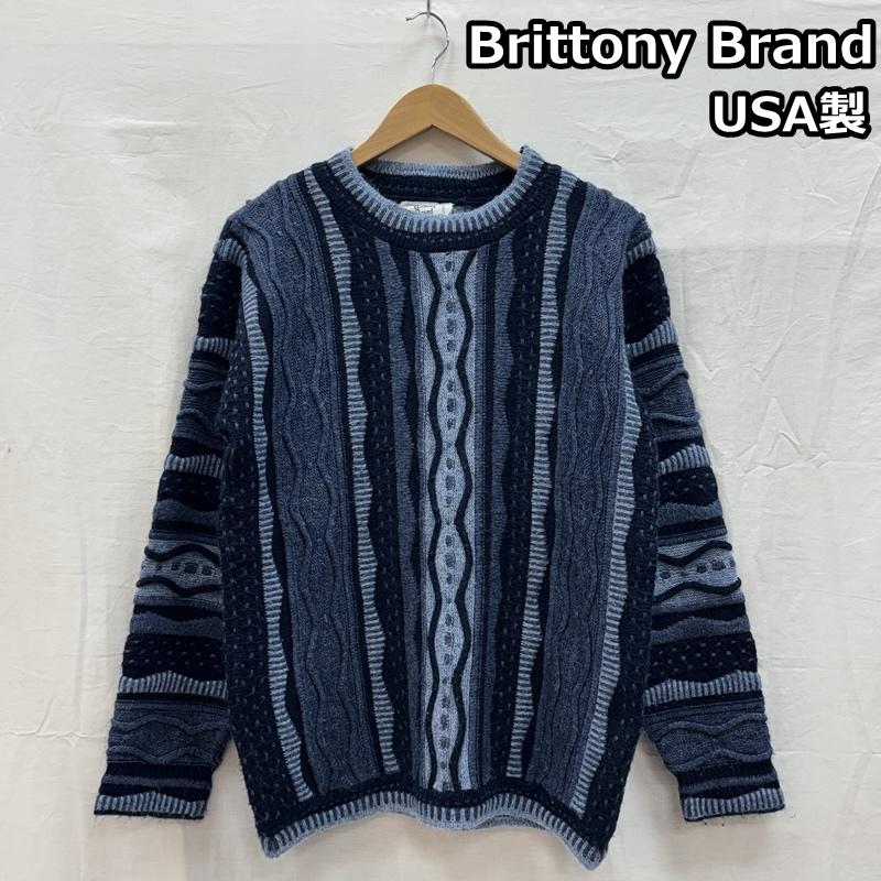 古着 USED ニット、セーター 長袖 Brittony Brand USA製 クルーネック 3D ニット アクリル - 紺 / ネイビー / navy メンズ USED 古着 中古 50150947