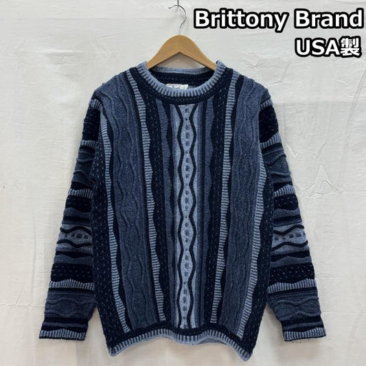 古着 USED ニット、セーター 長袖 Brittony Brand USA製 クルーネック 3D ニット アクリル - 紺 / ネイビー / navy メンズ USED 古着 中古 50150947