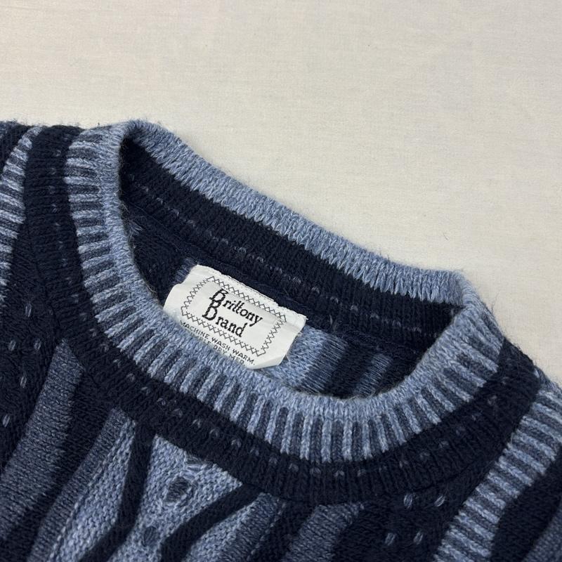 古着 USED ニット、セーター 長袖 Brittony Brand USA製 クルーネック 3D ニット アクリル - 紺 / ネイビー / navy メンズ USED 古着 中古 50150947