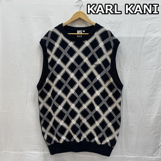 カールカナイ KARL KANI ベスト ベスト ダイヤ柄 コットン ニット ベスト クルーネック ビッグサイズ XXL 灰 / グレー / gray X 黒 / ブラック / black メンズ USED 古着 中古 50150951
