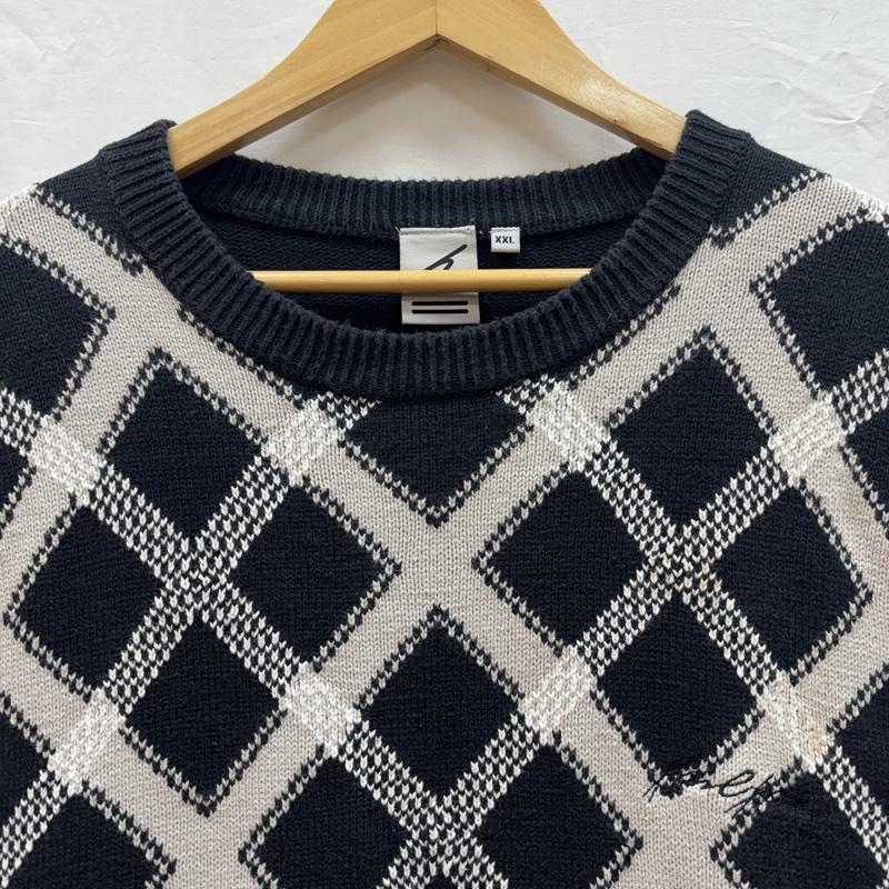 カールカナイ KARL KANI ベスト ベスト ダイヤ柄 コットン ニット ベスト クルーネック ビッグサイズ XXL 灰 / グレー / gray X 黒 / ブラック / black メンズ USED 古着 中古 50150951