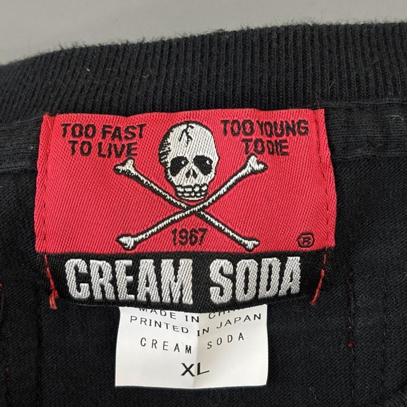 クリームソーダ CREAMSODA Tシャツ 半袖 両面 スカル プリント Tシャツ XL ロゴ、文字 X プリント 黒 / ブラック / black メンズ USED 古着 中古 50150994