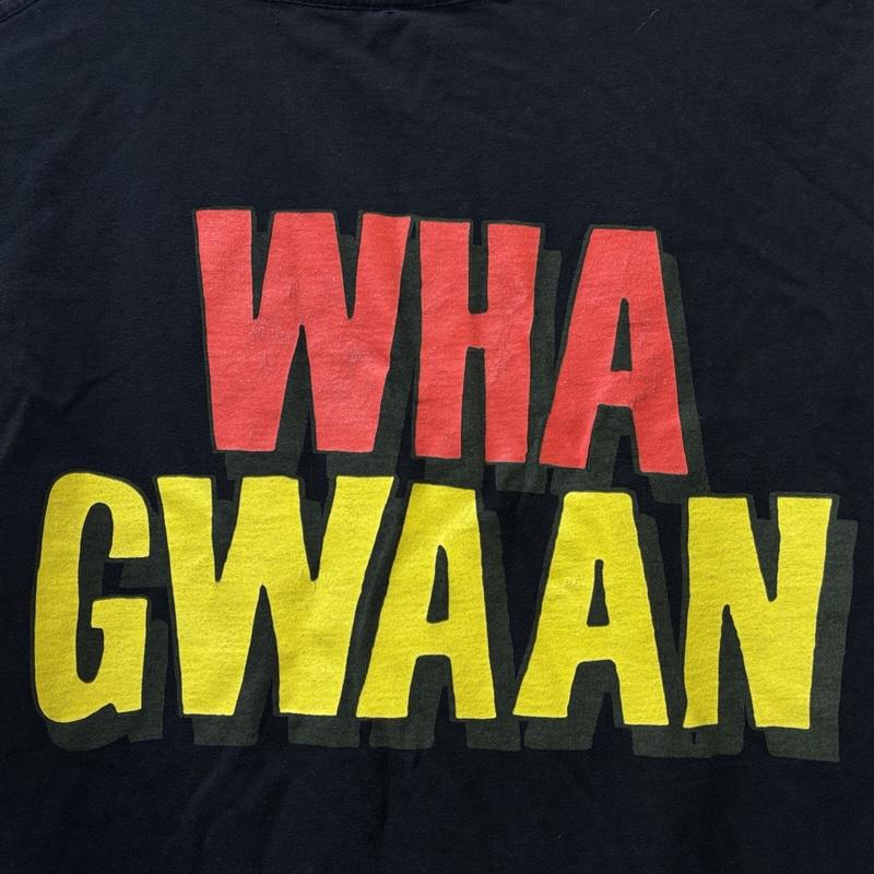 ユニオン UNION Tシャツ 半袖 WHA GWAAN ロゴ プリント クルーネック 半袖 Tシャツ USA製 1 黒 / ブラック / black メンズ USED 古着 中古 50151017