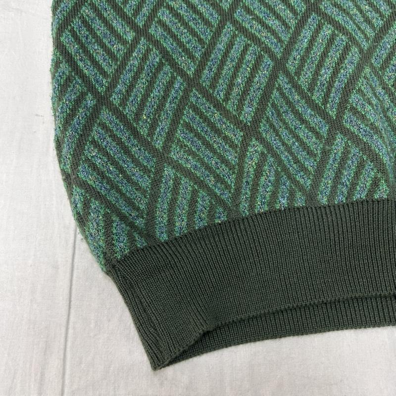 イヴサンローラン Yves Saint Laurent ニット、セーター 長袖 総柄Vネックニット セーター ダイヤ ワイドシルエット L 総柄 緑 / グリーン / green X カーキ / カーキ / khaki メンズ USED 古着 中古 50151061