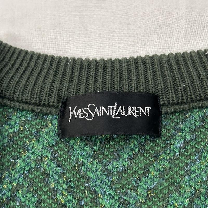 イヴサンローラン Yves Saint Laurent ニット、セーター 長袖 総柄Vネックニット セーター ダイヤ ワイドシルエット L 総柄 緑 / グリーン / green X カーキ / カーキ / khaki メンズ USED 古着 中古 50151061