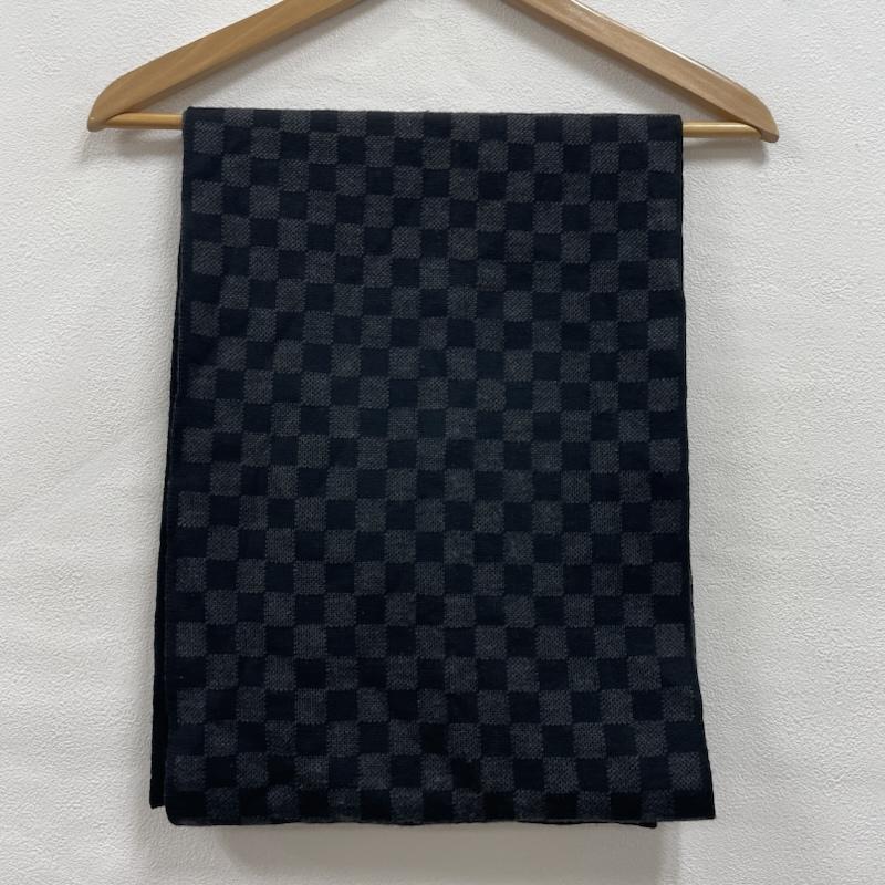 ルイヴィトン LOUIS VUITTON マフラー マフラー ダミエ グラフィット マフラー ウール イタリア製 LV ロゴ - ロゴ、文字 X チェック 黒 / ブラック / black X 灰 / グレー / gray メンズ USED 古着 中古 50151092