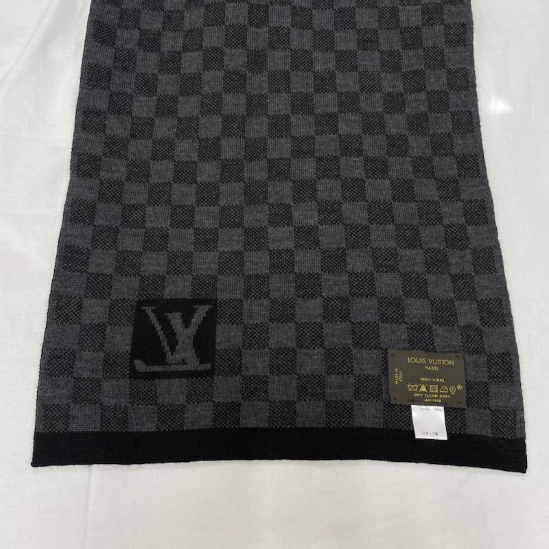 ルイヴィトン LOUIS VUITTON マフラー マフラー ダミエ グラフィット マフラー ウール イタリア製 LV ロゴ - ロゴ、文字 X チェック 黒 / ブラック / black X 灰 / グレー / gray メンズ USED 古着 中古 50151092
