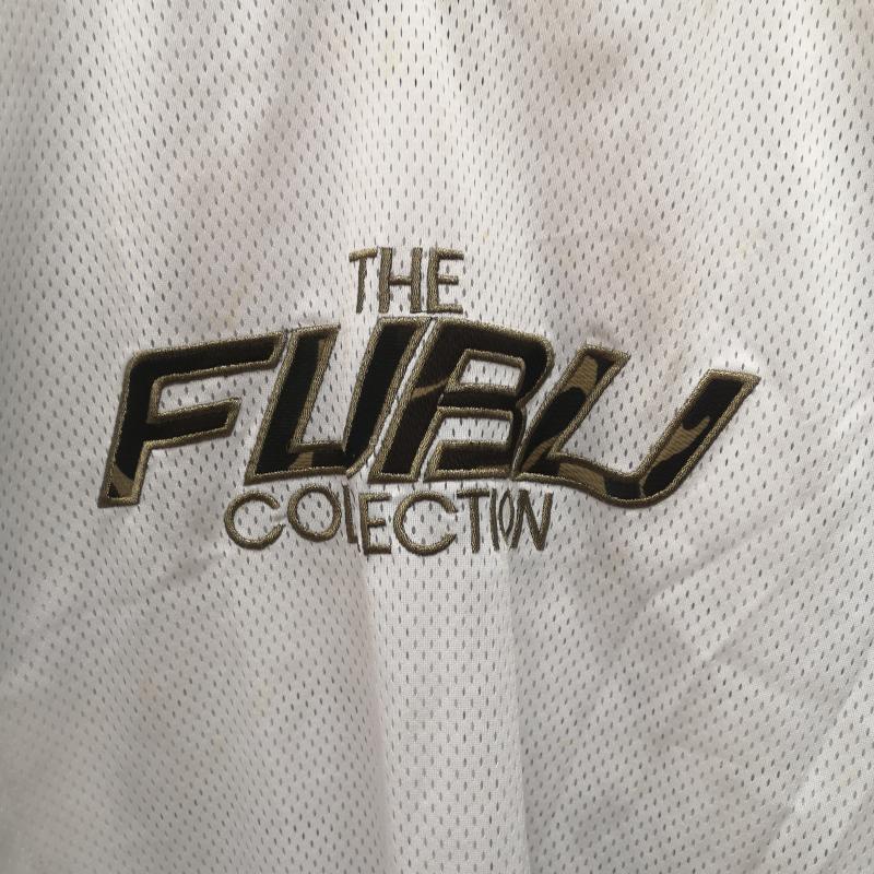 フブ FUBU Tシャツ 半袖 90s 迷彩 ロゴ メッシュ ゲーム シャツ 白 / ホワイト / white X 黒 / ブラック / black X 赤 / レッド / red X 金 / ゴールド / gold color メンズ USED 古着 中古 50151111
