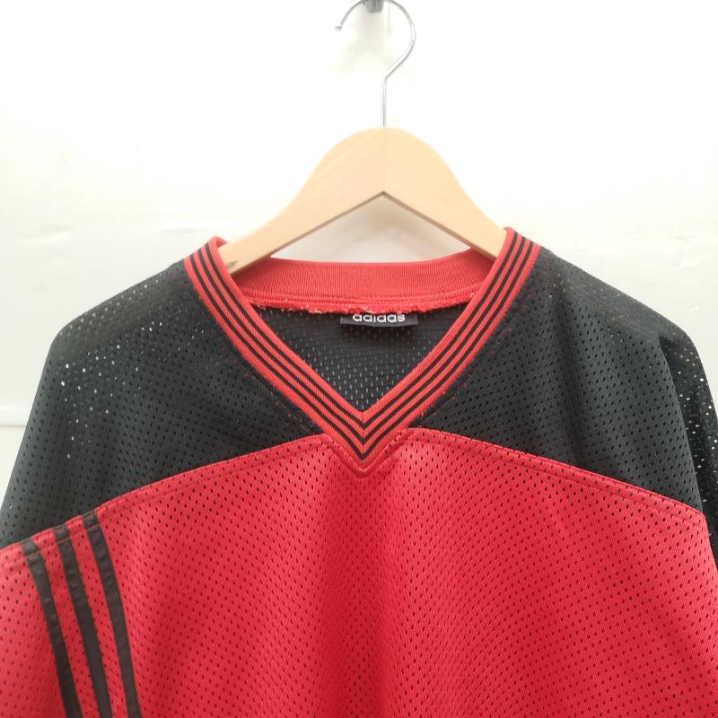 アディダス adidas Tシャツ 半袖 90s メッシュ ゲーム シャツ 黒 / ブラック / black X 赤 / レッド / red メンズ USED 古着 中古 50151115