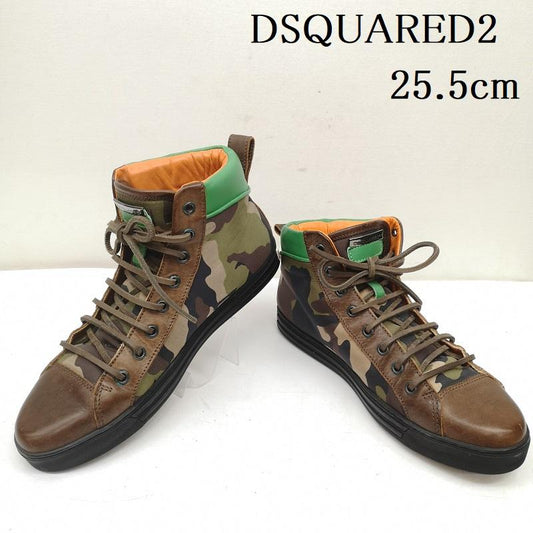 ディースクエアード DSQUARED2 スニーカー スニーカー 迷彩 カモフラ ハイカット スニーカー 25.5cm 茶 / ブラウン / brown X オリーブグリーン / オリーブグリーン / メンズ USED 古着 中古 50151203