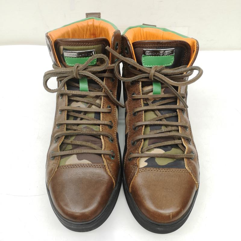 ディースクエアード DSQUARED2 スニーカー スニーカー 迷彩 カモフラ ハイカット スニーカー 25.5cm 茶 / ブラウン / brown X オリーブグリーン / オリーブグリーン / メンズ USED 古着 中古 50151203