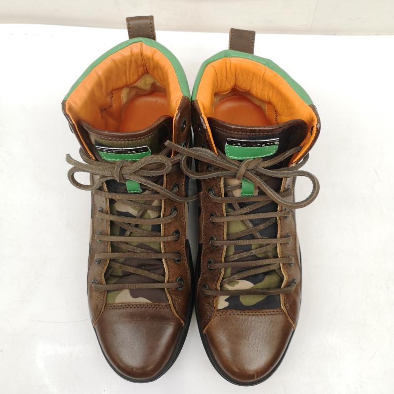 ディースクエアード DSQUARED2 スニーカー スニーカー 迷彩 カモフラ ハイカット スニーカー 25.5cm 茶 / ブラウン / brown X オリーブグリーン / オリーブグリーン / メンズ USED 古着 中古 50151203