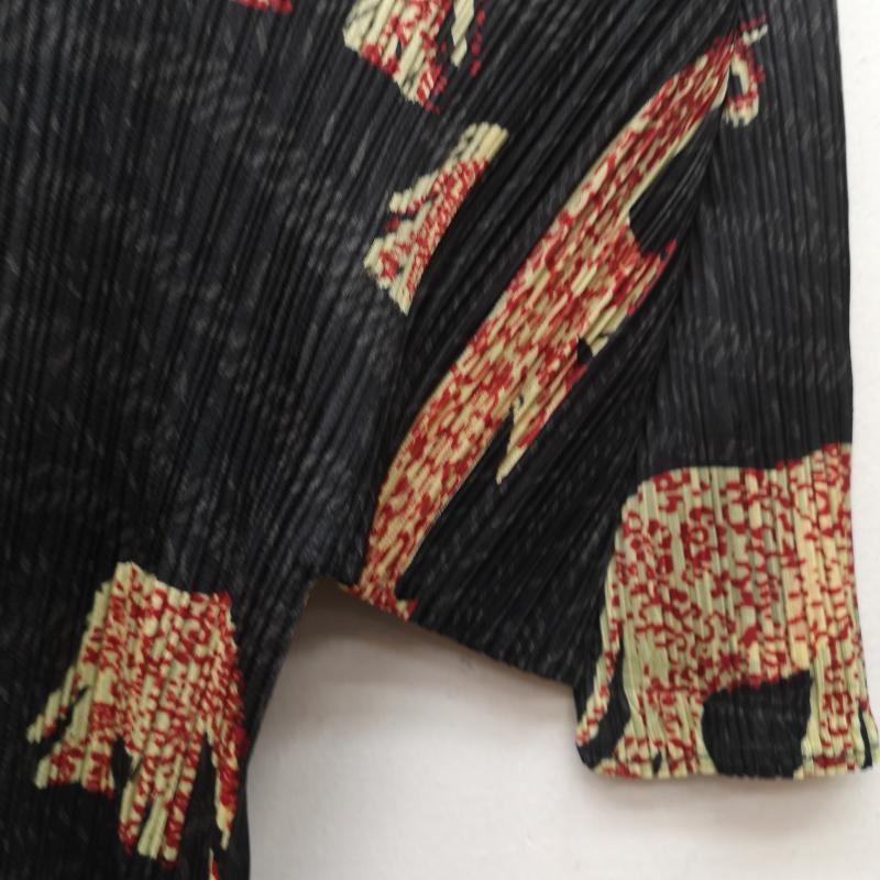 プリーツプリーズ PLEATS PLEASE カットソー 半袖 90s PP94-JK551 1999年 象柄 エレファント マンモス 総柄 動物柄 カットソー 3 黒 / ブラック / black レディース USED 古着 中古 50151296