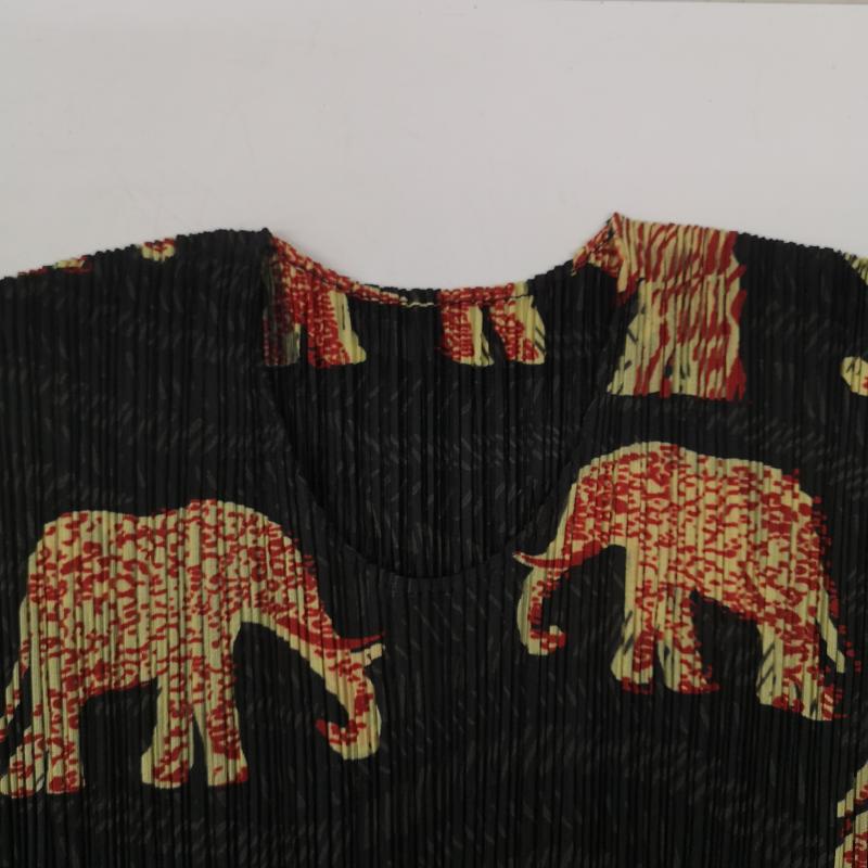 プリーツプリーズ PLEATS PLEASE カットソー 半袖 90s PP94-JK551 1999年 象柄 エレファント マンモス 総柄 動物柄 カットソー 3 黒 / ブラック / black レディース USED 古着 中古 50151296