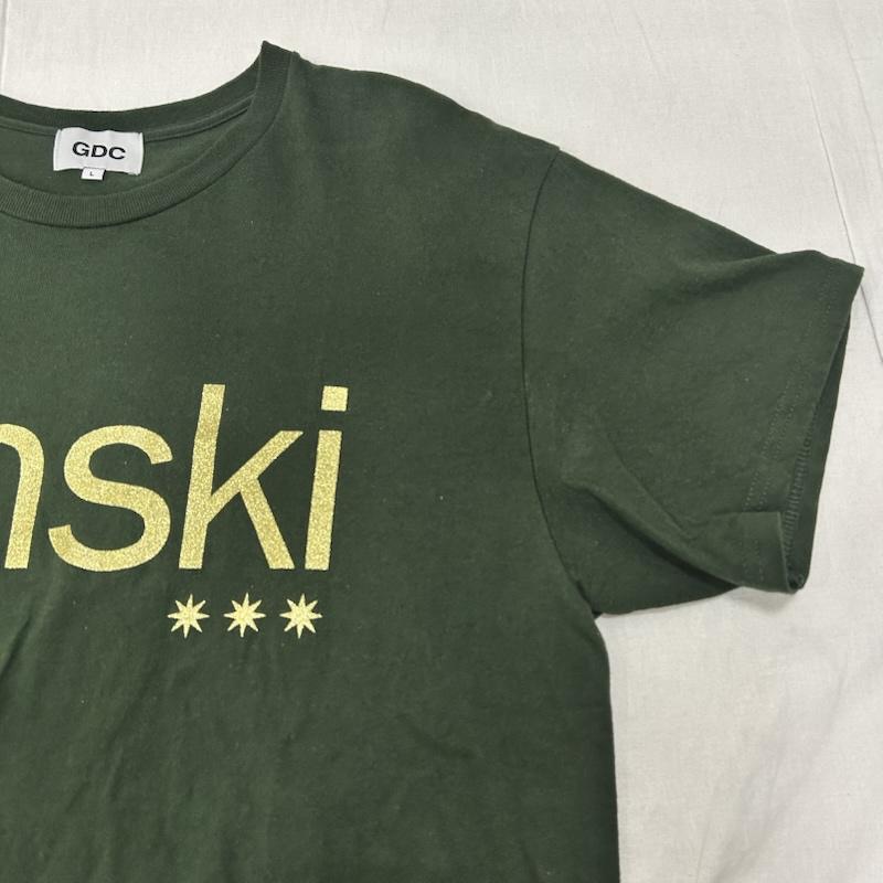 ジーディーシー GDC Tシャツ 半袖 kinski live forever ラメプリント半袖Tシャツ GD106 グリーン L ロゴ、文字 緑 / グリーン / green メンズ USED 古着 中古 50151360