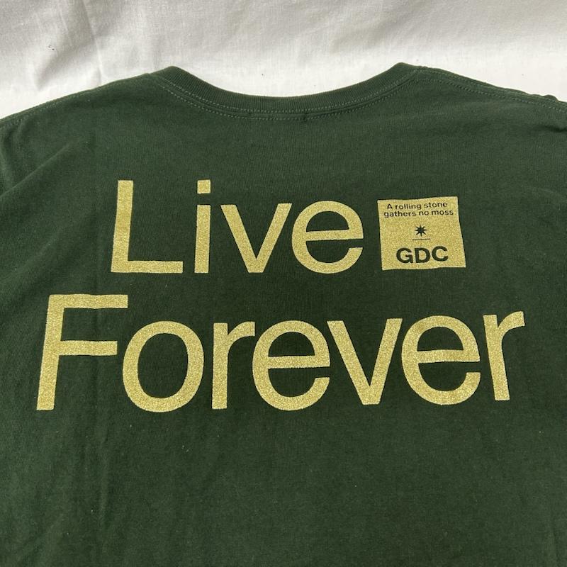 ジーディーシー GDC Tシャツ 半袖 kinski live forever ラメプリント半袖Tシャツ GD106 グリーン L ロゴ、文字 緑 / グリーン / green メンズ USED 古着 中古 50151360