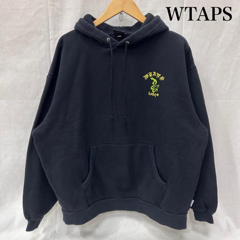 ダブルタップス WTAPS パーカー 長袖 ヘビプリント 長袖プルオーバーパーカー SNAKE ブラック 裏起毛 5 プリント 黒 / ブラック / black メンズ USED 古着 中古 50151374