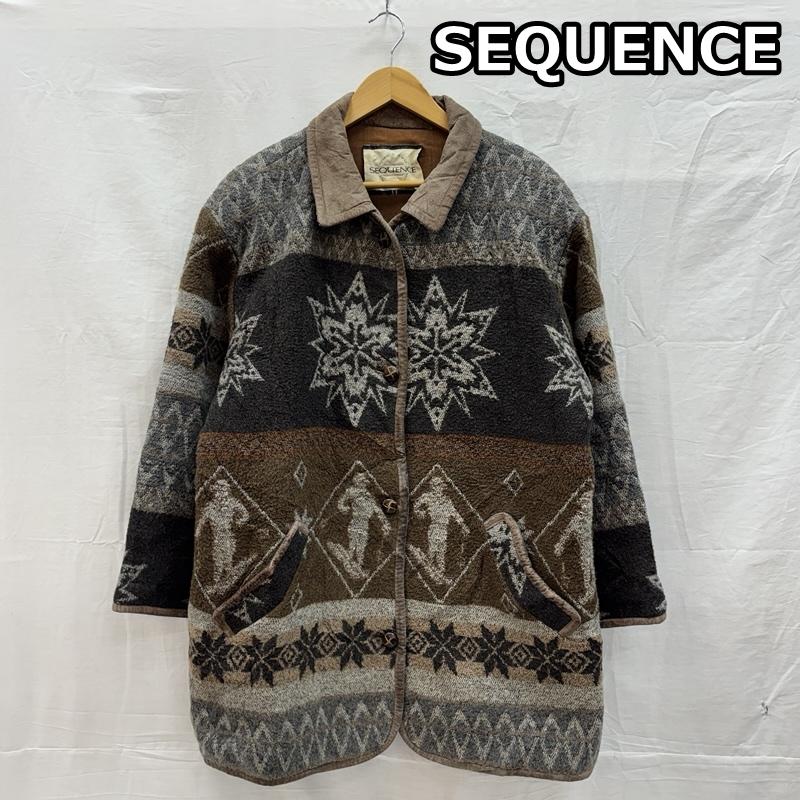 古着 USED コート コート一般 SEQUENCE シークエンス スノー 雪柄 ビッグサイズ ハーフコート ジャケット くるみボタン - 総柄 レディース USED 古着 中古 50151378