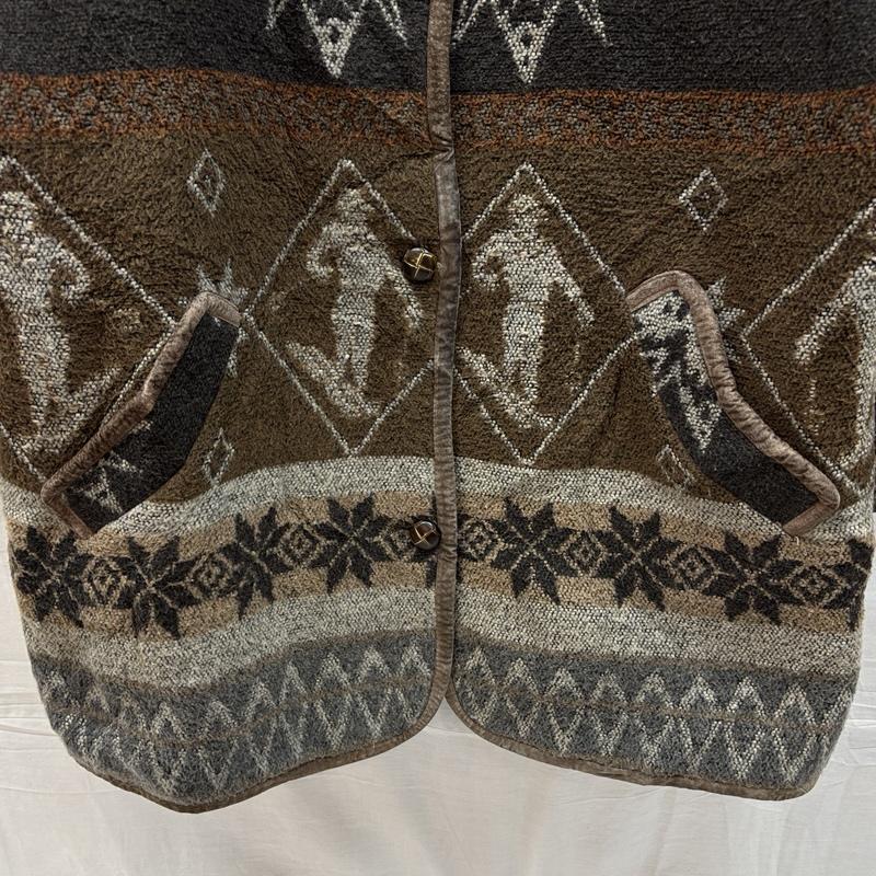 古着 USED コート コート一般 SEQUENCE シークエンス スノー 雪柄 ビッグサイズ ハーフコート ジャケット くるみボタン - 総柄 レディース USED 古着 中古 50151378