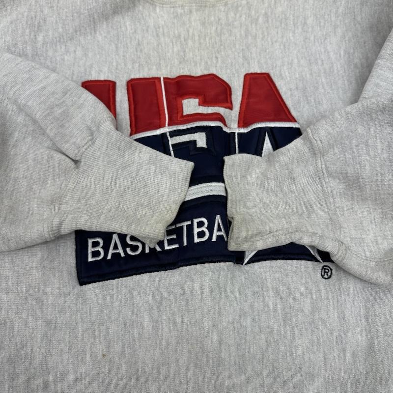 チャンピオン Champion トレーナー 長袖 90s ドリームチーム USA製 刺繍タグ BASKETBALL リバースウィーブ スウェット L 灰 / グレー / gray メンズ USED 古着 中古 50151385