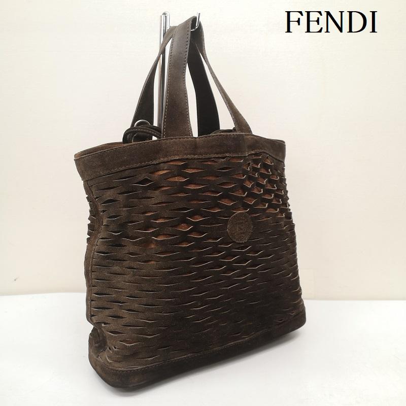 フェンディ FENDI トートバッグ トートバッグ スエード レザー ハンドバッグトートバッグ 編み込み ポーチ付き - 茶 / ブラウン / brown レディース USED 古着 中古 50151416