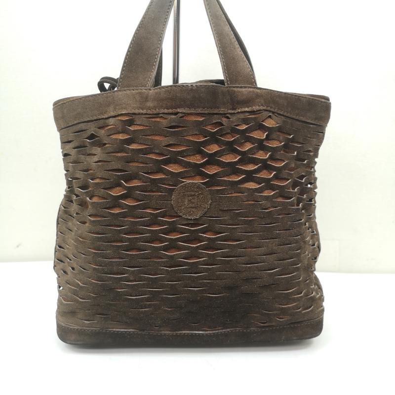 フェンディ FENDI トートバッグ トートバッグ スエード レザー ハンドバッグトートバッグ 編み込み ポーチ付き - 茶 / ブラウン / brown レディース USED 古着 中古 50151416