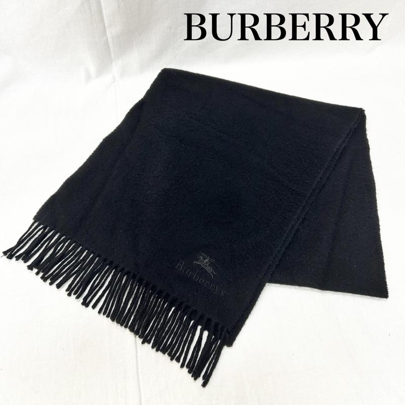 バーバリーズ BURBERRYS マフラー マフラー 刺繍ロゴ CASHMERE100% フリンジマフラー all black ユニセックス - ワンポイント X 刺繍 黒 / ブラック / black メンズ USED 古着 中古 50151441