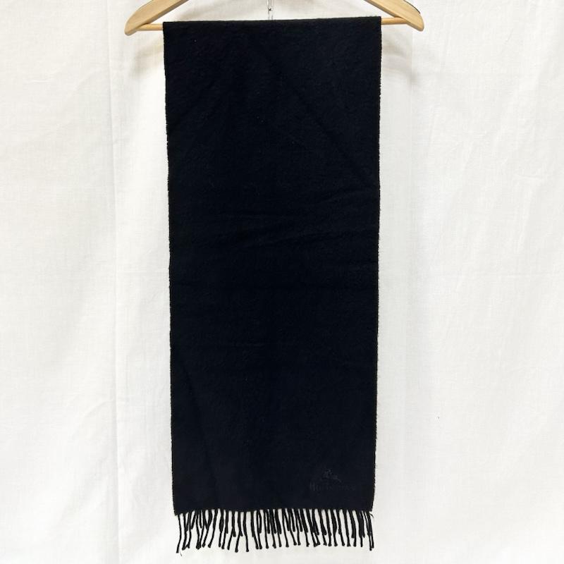 バーバリーズ BURBERRYS マフラー マフラー 刺繍ロゴ CASHMERE100% フリンジマフラー all black ユニセックス - ワンポイント X 刺繍 黒 / ブラック / black メンズ USED 古着 中古 50151441