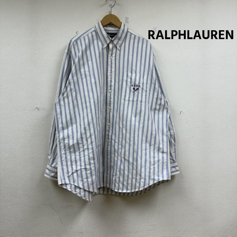ラルフローレン RALPHLAUREN シャツ、ブラウス 長袖 90s RLPC ロゴ ストライプ 長袖 シャツ XL 白 / ホワイト / white X 青 / ブルー / blue メンズ USED 古着 中古 50151465