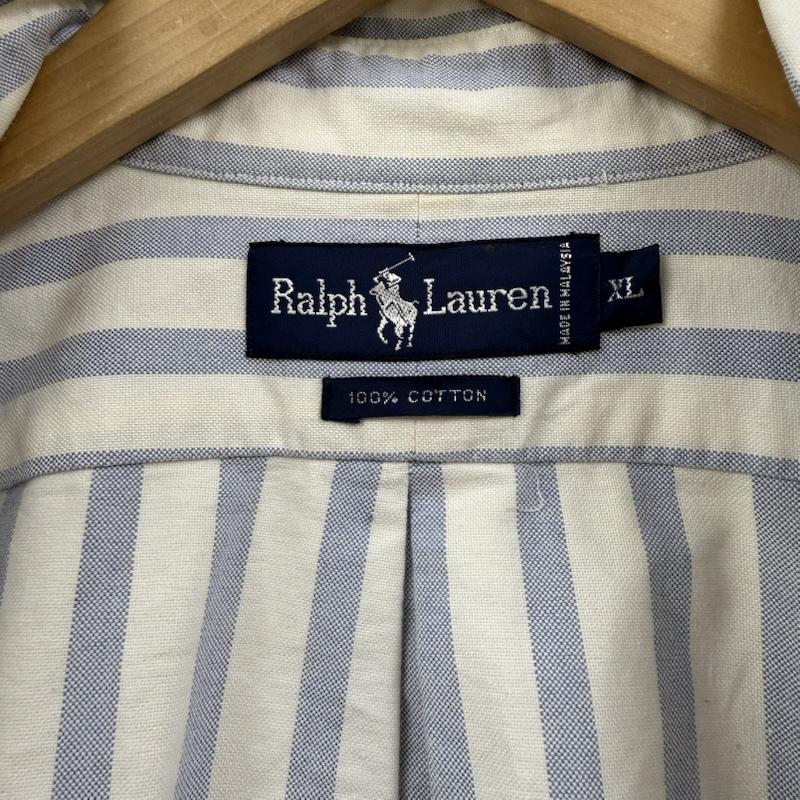 ラルフローレン RALPHLAUREN シャツ、ブラウス 長袖 90s RLPC ロゴ ストライプ 長袖 シャツ XL 白 / ホワイト / white X 青 / ブルー / blue メンズ USED 古着 中古 50151465
