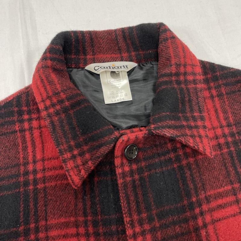 カーハート Carhartt ジャケット、上着 ジャケット、ブレザー チェック ウール ジャケット カバーオール L チェック 赤 / レッド / red X 黒 / ブラック / black メンズ USED 古着 中古 50151476