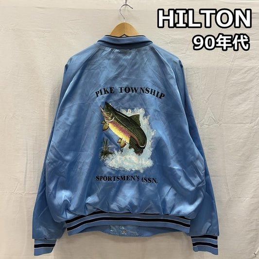 ヒルトン HILTON ジャケット、上着 ジャンパー、ブルゾン 90年代 ビンテージ USA製 魚柄 フィッシュ プリント 襟付き サテン スカジャン L 水色 / ライトブルー / メンズ USED 古着 中古 50151543