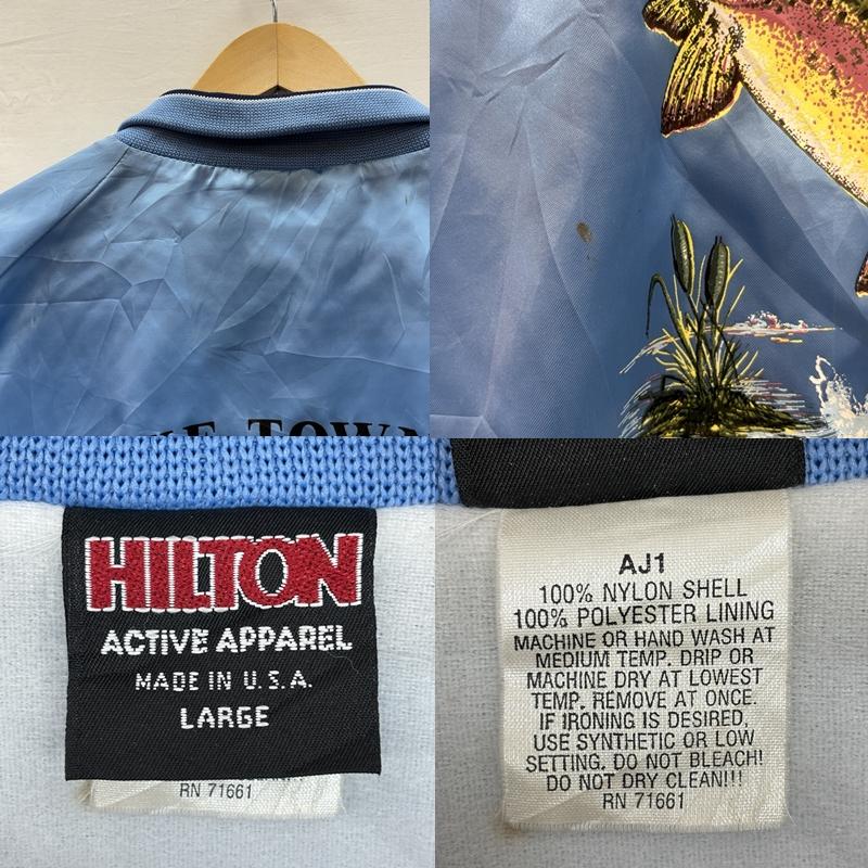 ヒルトン HILTON ジャケット、上着 ジャンパー、ブルゾン 90年代 ビンテージ USA製 魚柄 フィッシュ プリント 襟付き サテン スカジャン L 水色 / ライトブルー / メンズ USED 古着 中古 50151543
