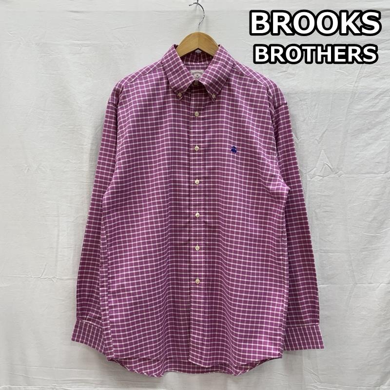 ブルックス ブラザーズ BROOKS BROTHERS シャツ、ブラウス 長袖 マレーシア製 チェック柄 ビッグサイズ ボタンダウン シャツ M チェック メンズ USED 古着 中古 50151547