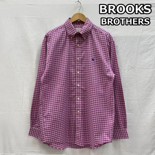 ブルックス ブラザーズ BROOKS BROTHERS シャツ、ブラウス 長袖 マレーシア製 チェック柄 ビッグサイズ ボタンダウン シャツ M チェック メンズ USED 古着 中古 50151547