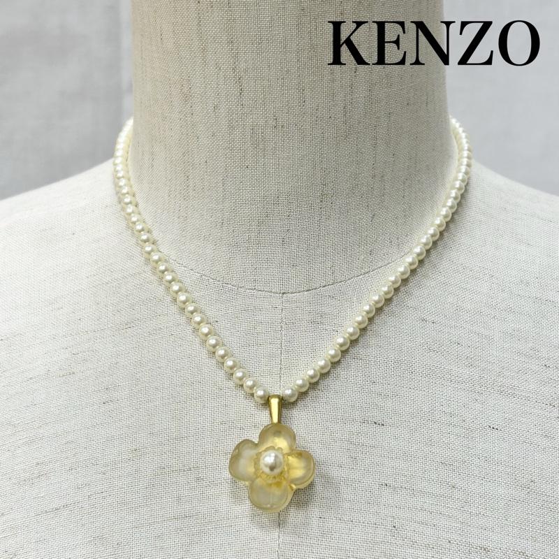 ケンゾー KENZO アクセサリー ネックレス、ペンダント フラワーモチーフ パールネックレス - 白 / ホワイト / white X 金 / ゴールド / gold color レディース USED 古着 中古 50151556