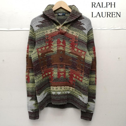 ポロラルフローレン POLO RALPH LAUREN ニット、セーター 長袖 90s ハンドニット ネイティブ柄 ショールカラー ニット メンズ USED 古着 中古 50151592
