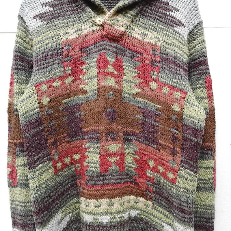 ポロラルフローレン POLO RALPH LAUREN ニット、セーター 長袖 90s ハンドニット ネイティブ柄 ショールカラー ニット メンズ USED 古着 中古 50151592