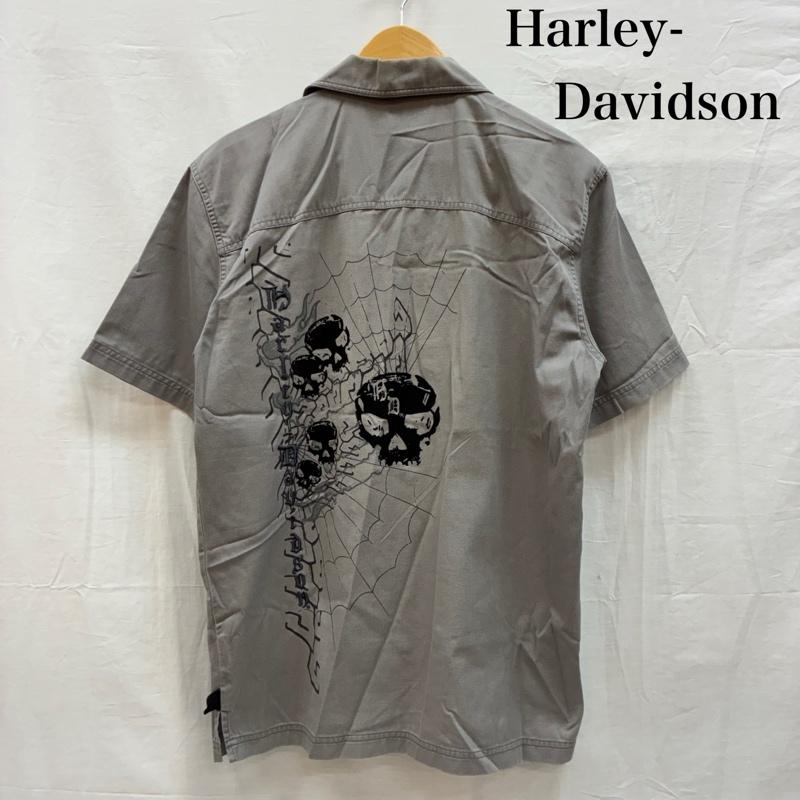 ハーレーダビッドソン Harley-Davidson シャツ、ブラウス 半袖 00s スパイダーウェブ 蜘蛛の巣 スカル 髑髏 オープンカラー 開襟 ワークシャツ S ロゴ、文字 灰 / グレー / gray メンズ USED 古着 中古 50151601
